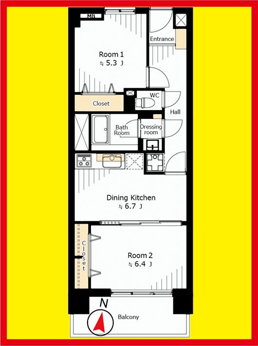Floor plan. 2LDK, Price 25,800,000 yen, Occupied area 48.82 sq m , Balcony area 6.75 sq m