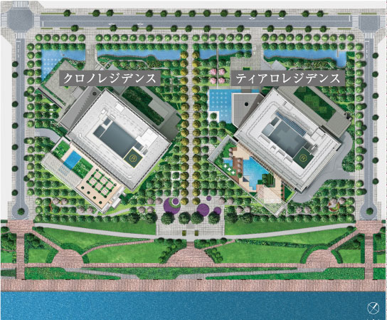 Shared facilities.  [Site placement Rendering] Vast open space that was green about 40 percent of the site. Lush garden Ya, Bosque to enjoy the four seasons, We design the landscape that tossed the waterside of moisture.