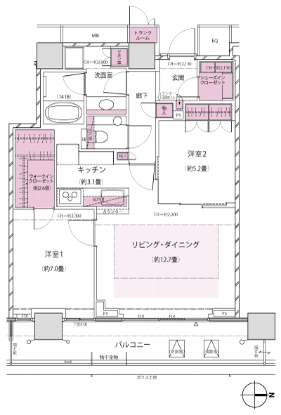 Floor: 2LDK + WIC + SIC, the occupied area: 71.14 sq m, Price: 60,380,000 yen, now on sale