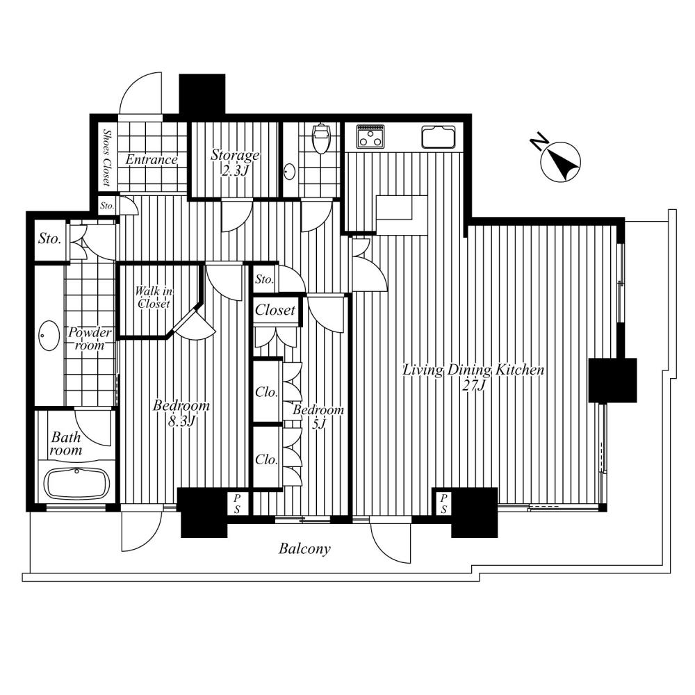 Floor plan. 2LDK + S (storeroom), Price 108 million yen, Footprint 105.88 sq m , Balcony area 29.6 sq m