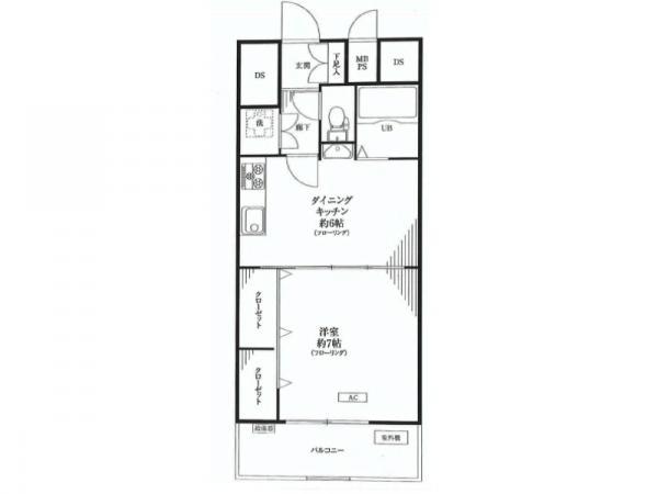 Floor plan. 1DK, Price 17.8 million yen, Occupied area 33.93 sq m , Balcony area 5.07 sq m