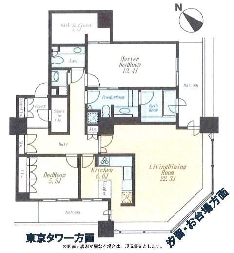 Floor plan. 2LDK, Price 168 million yen, Footprint 120.83 sq m , Balcony area 12.56 sq m
