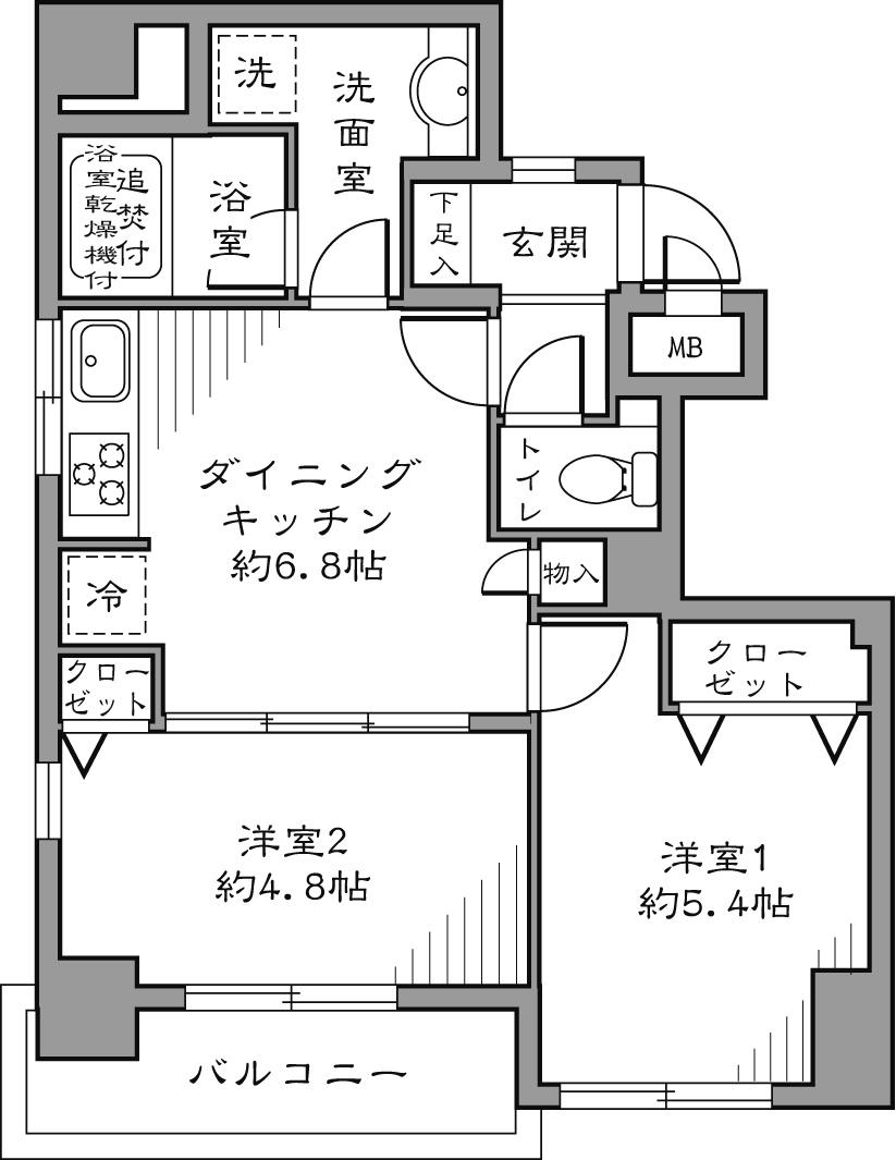 Floor plan. 2DK, Price 26,800,000 yen, Occupied area 40.98 sq m , Balcony area 5.07 sq m