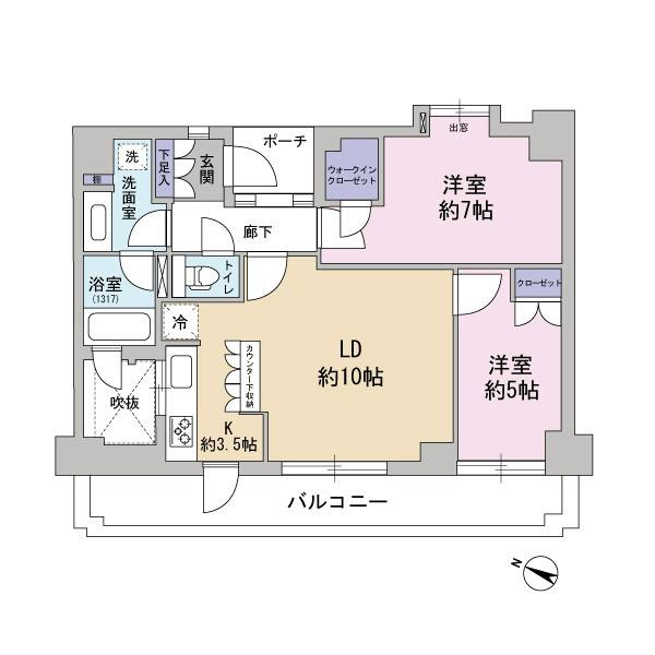 Floor plan. 2LDK, Price 38,800,000 yen, Occupied area 57.48 sq m , Balcony area 12.07 sq m