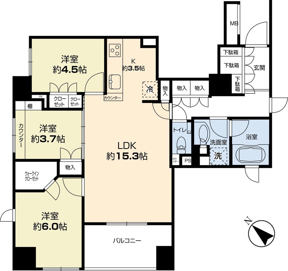 Floor plan. 3LDK, Price 69,900,000 yen, Occupied area 71.78 sq m , Balcony area 6.84 sq m