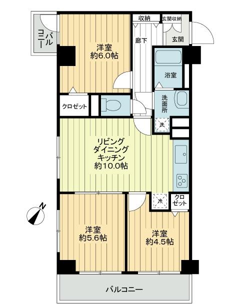 Floor plan. 3LDK, Price 35,900,000 yen, Occupied area 58.27 sq m , Balcony area 8.03 sq m