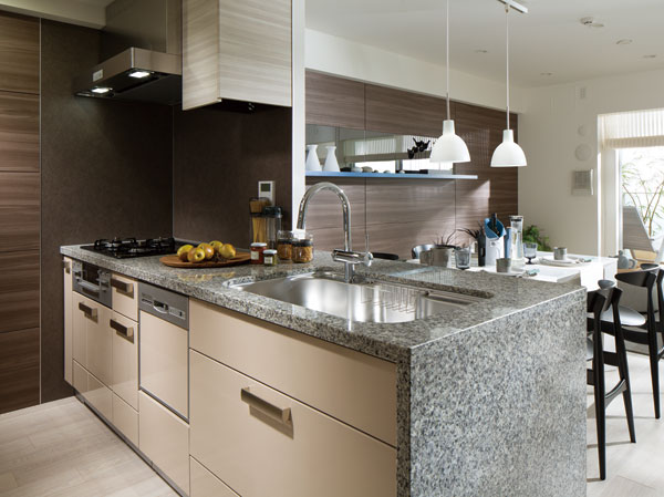 Kitchen.  [kitchen] The counter top in the kitchen, Adopt a granite top plate. To produce a kitchen space that rich texture feel the quality of the sophisticated.