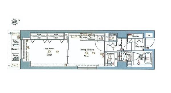 Floor plan. 1DK, Price 26 million yen, Occupied area 34.46 sq m , Balcony area 3.41 sq m