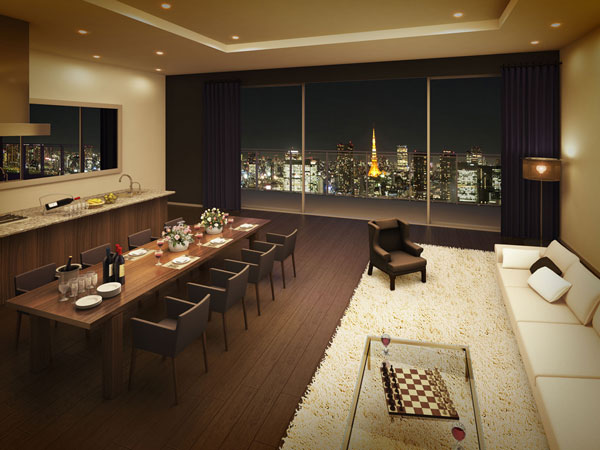 Shared facilities.  [Party Room] Party room on the 38 floor, With views of the Tokyo Tower, It is possible to spend a precious family and visitors, Luxurious place (Rendering / The local 39th floor equivalent of view (the August 2009 shooting) which was synthesized, In fact a slightly different)