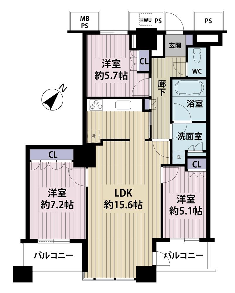 Floor plan. 3LDK, Price 74,800,000 yen, Occupied area 82.78 sq m , Balcony area 8.22 sq m