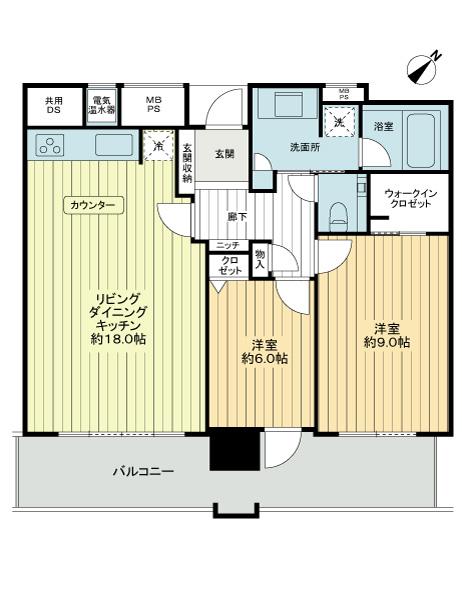 Floor plan. 2LDK, Price 70,800,000 yen, Occupied area 76.58 sq m , Balcony area 16.31 sq m