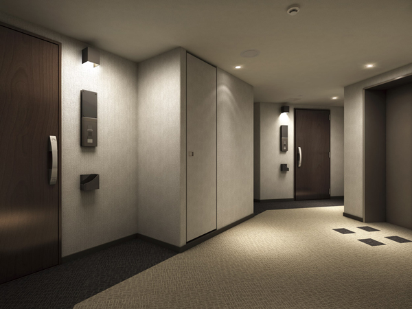 Buildings and facilities. Approach towards the home is, And carpet to produce a sense of quality, The warm lighting, Adopt a corridor designed inner create an atmosphere such as hotels. Without fear of wind and rain, Were maintained at high privacy may not also exposed to the line of sight from the outside. (Inner corridor Rendering)