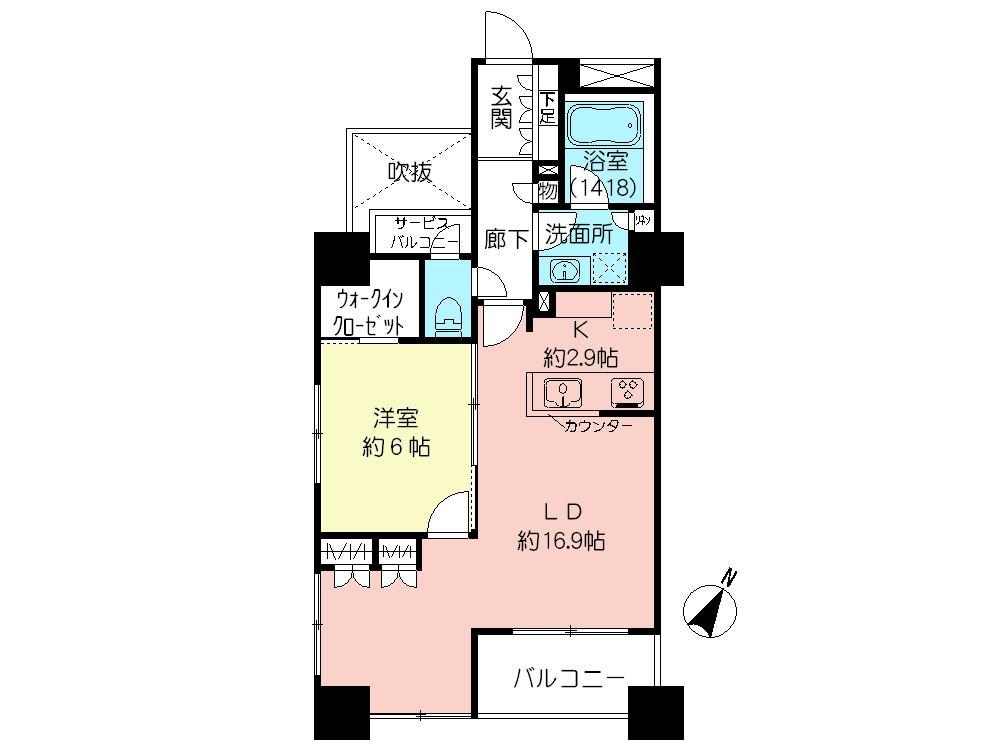 Floor plan. 1LDK, Price 40,800,000 yen, Occupied area 55.74 sq m , Balcony area 5.11 sq m