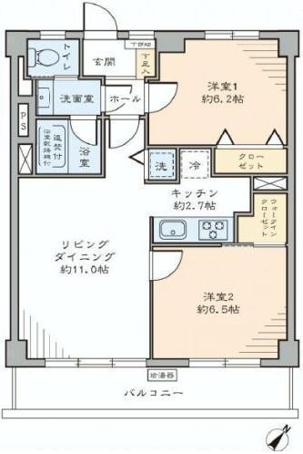 Floor plan. 2LDK, Price 32,800,000 yen, Footprint 57.6 sq m , Balcony area 8.64 sq m