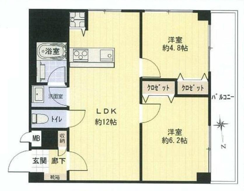 Floor plan. 2LDK, Price 28.8 million yen, Occupied area 51.84 sq m , Because it is 2LDK of balcony area 7.2 sq m southwest angle, Lighting of each room is OK!