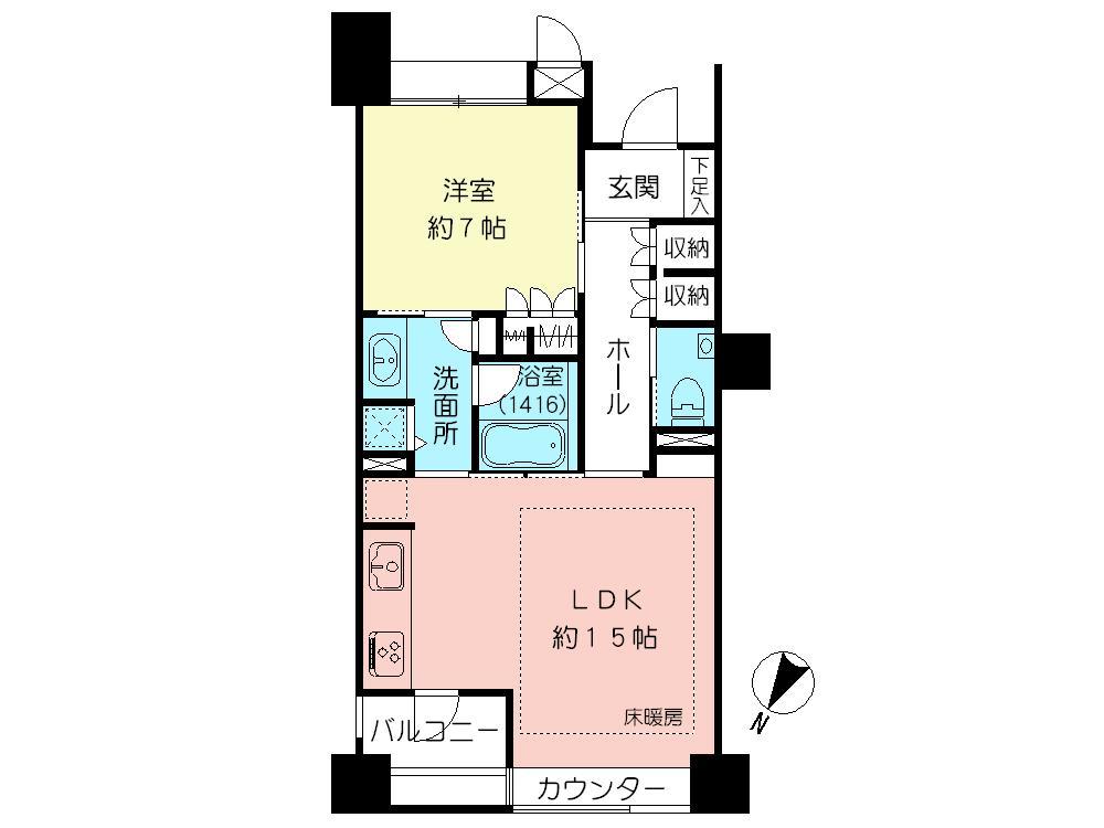 Floor plan. 1LDK, Price 35,800,000 yen, Occupied area 55.37 sq m , Balcony area 4.14 sq m