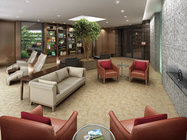 Shared facilities.  [Relaxing space with a bookshelf a height of about 3m / 2F] Feeling the green of the "Forest Cafe", Relaxing space "library lounge" with a spacious moments is a height of about 3m to spend bookshelf in a calm atmosphere. (Library lounge Rendering,  ※ )