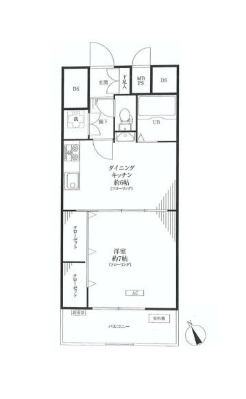 Floor plan. 1DK, Price 17.8 million yen, Occupied area 33.93 sq m , Balcony area 5.07 sq m