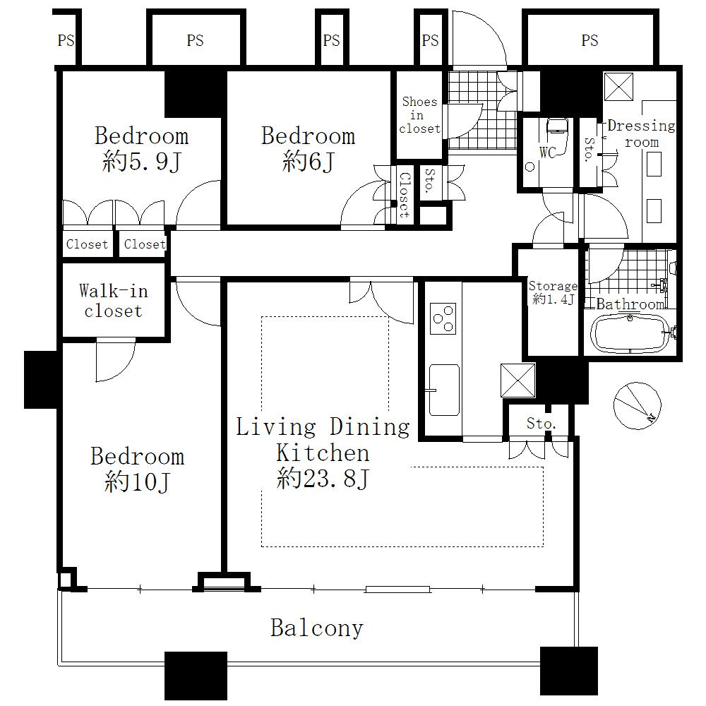 Floor plan. 3LDK, Price 100 million 9.5 million yen, Footprint 112.93 sq m , Balcony area 14.24 sq m Floor