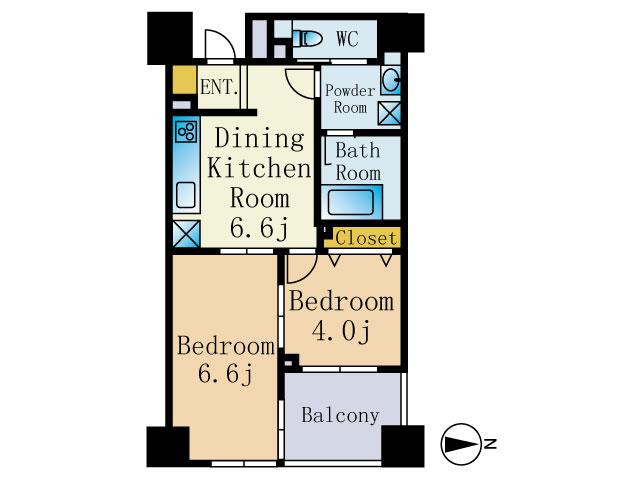 Floor plan. 2DK, Price 28.8 million yen, Occupied area 40.04 sq m , Balcony area 4.9 sq m footprint: 40.04 sq m  Mato: 2DK Facing east