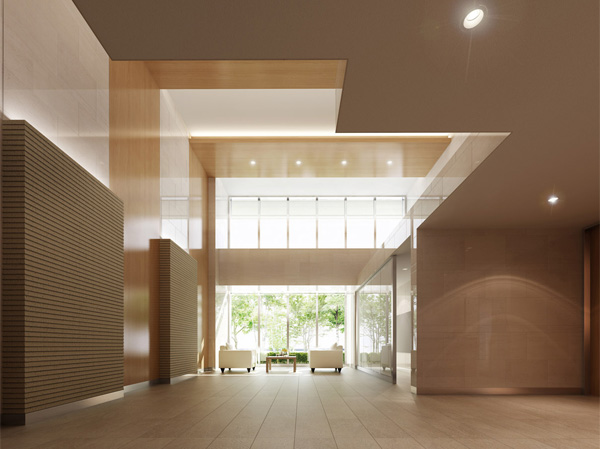 Shared facilities.  [Entrance hall] When you enter walk leaves the door, Entrance Hall concierge greet in a friendly atmosphere. Large space of the atrium continuing from there, Green is Soyogi beautifully in the light of the previous drenched from a high window. (Rendering ※ It may be slightly different from the actual one that caused draw on the basis of the design books. )