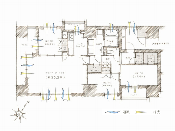 Building structure.  [100A type] 3LDK + N + WIC + SIC Occupied area / 100.58 sq m  Balcony area / 18.30 sq m