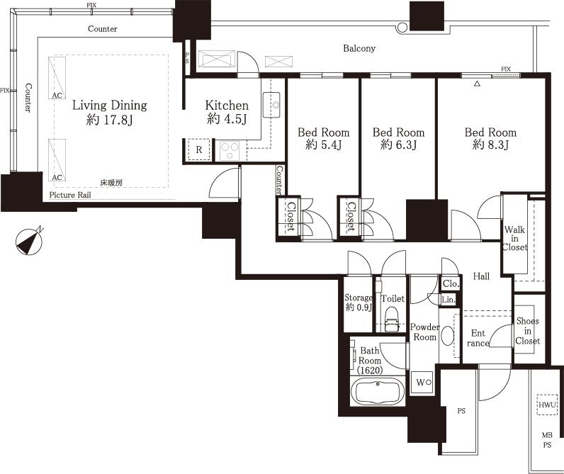 Floor plan. 3LDK, Price 89 million yen, Footprint 102.91 sq m , Balcony area 14.05 sq m floor plan