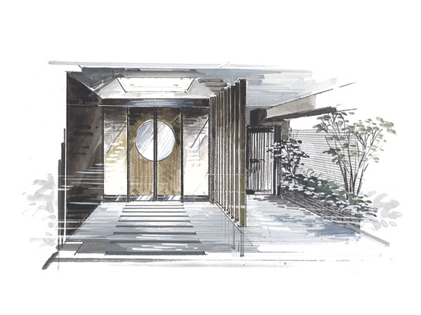 Shared facilities.  [entrance] Granite paste approach, And nestled a split masonry to the door of the wood tone bored a round window, It engenders a "ready" as a mansion. (Entrance Rendering)