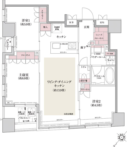 Other. B type Floor Plan: 3LDK (occupied area / 68.48 sq m  Balcony area / 5.1 sq m )