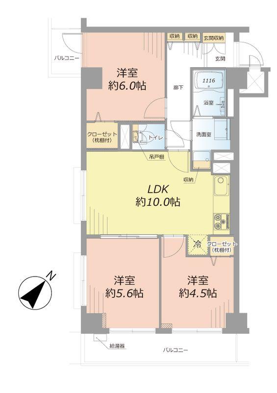 Floor plan. 3LDK, Price 34,900,000 yen, Occupied area 58.27 sq m , Balcony area 8.03 sq m of Mato