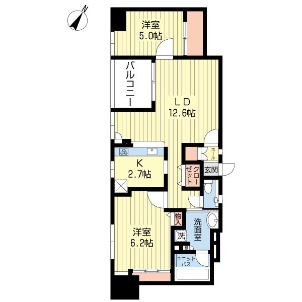 Floor plan. 2LDK, Price 39,800,000 yen, Occupied area 57.72 sq m , Balcony area 4.25 sq m