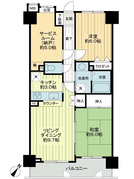 Floor plan. 2LDK + S (storeroom), Price 36,800,000 yen, Occupied area 64.18 sq m , Balcony area 8.2 sq m floor plan