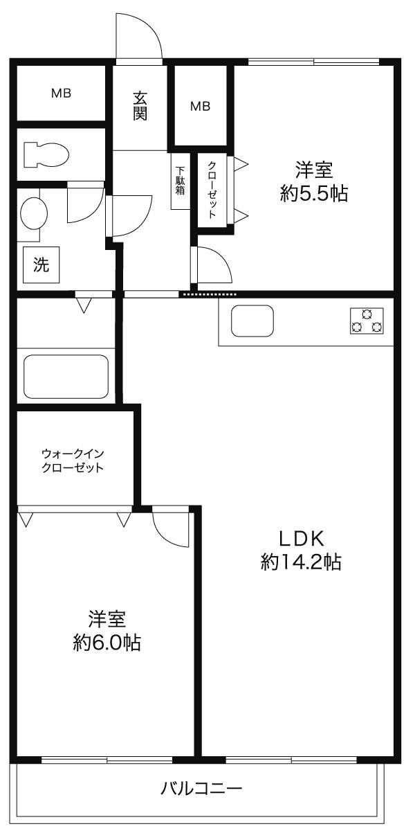 Floor plan. 2LDK, Price 25,800,000 yen, Occupied area 56.56 sq m , Balcony area 6.12 sq m