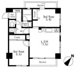 Floor plan. 2LDK, Price 34,800,000 yen, Occupied area 53.12 sq m , Balcony area 8.6 sq m