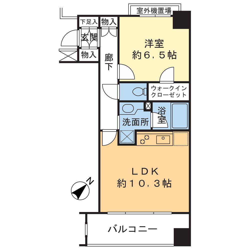 Floor plan. 1LDK, Price 49,800,000 yen, Occupied area 43.02 sq m , Balcony area 7.41 sq m