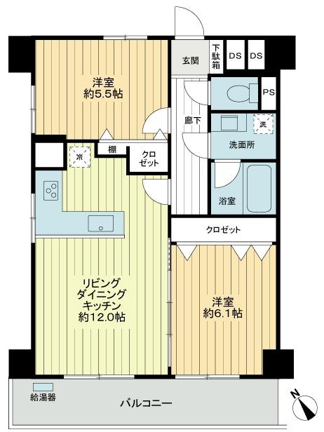 Floor plan. 2LDK, Price 34,800,000 yen, Occupied area 54.81 sq m , Balcony area 8.19 sq m floor plan