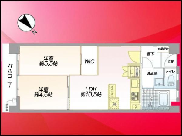 Floor plan. 2LDK, Price 27,980,000 yen, Occupied area 48.82 sq m , Balcony area 6.75 sq m