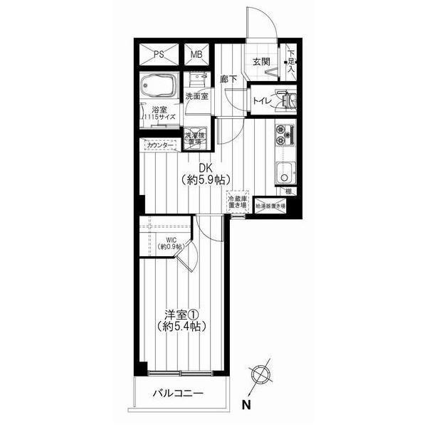 Floor plan. 1DK, Price 19.9 million yen, Occupied area 31.49 sq m , Balcony area 2.5 sq m Floor