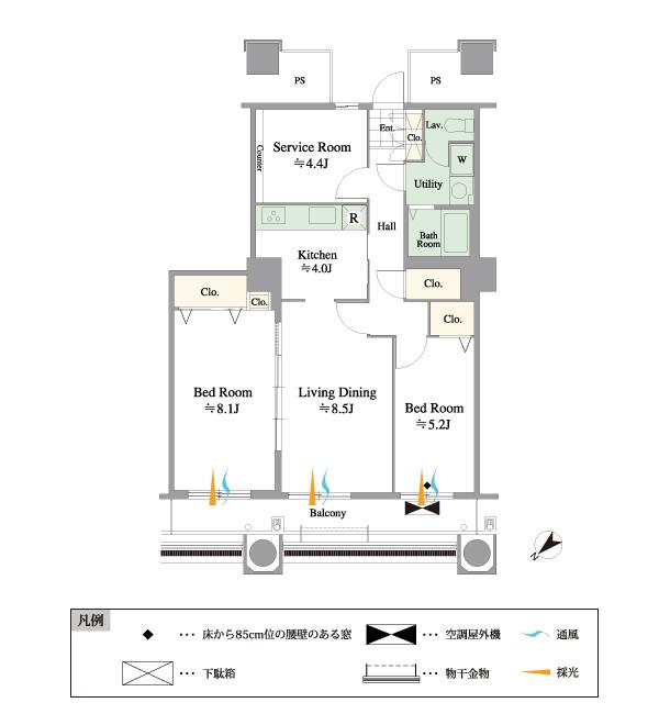Floor plan. 2LDK + S (storeroom), Price 62,800,000 yen, Occupied area 69.86 sq m , Balcony area 11.38 sq m