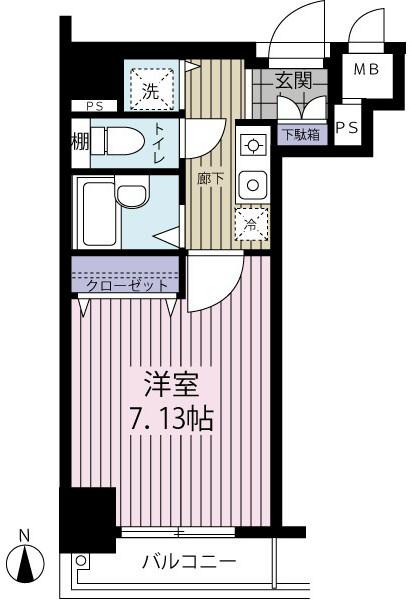 Floor plan. 1K, Price 17.6 million yen, Occupied area 23.67 sq m , Balcony area 3.5 sq m