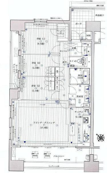 Floor plan. 3LDK, Price 78,800,000 yen, Occupied area 94.37 sq m , Balcony area 22.4 sq m