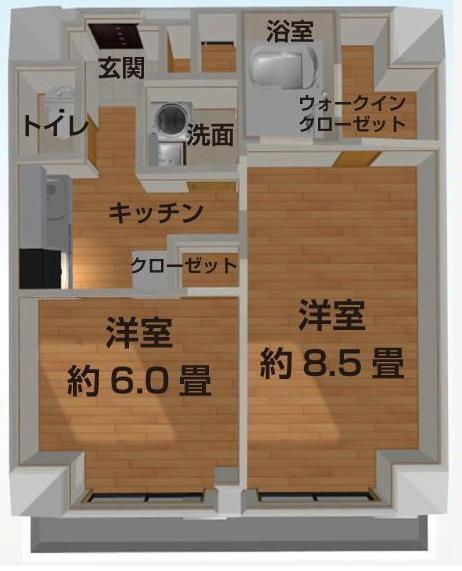 Floor plan. 2K, Price 38,500,000 yen, Occupied area 41.27 sq m , Balcony area 5.72 sq m