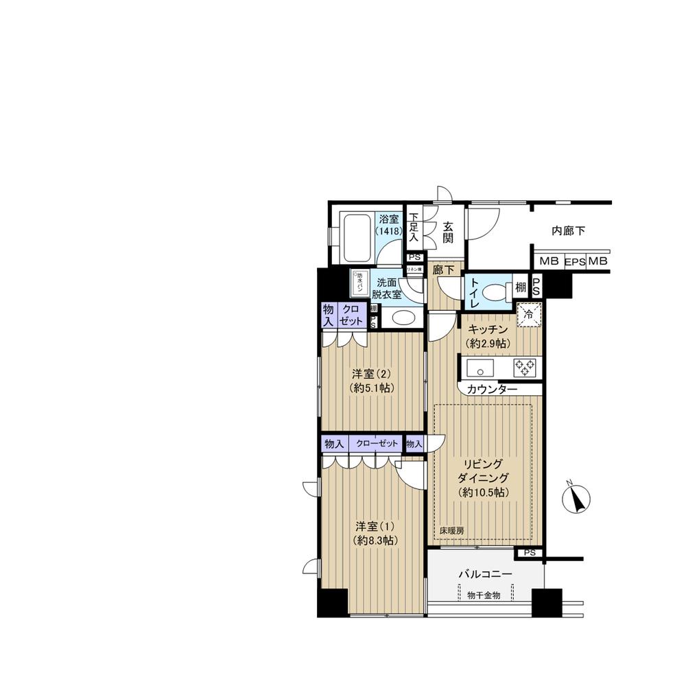 Floor plan. 2LDK, Price 45,800,000 yen, Occupied area 61.71 sq m , Balcony area 5.21 sq m