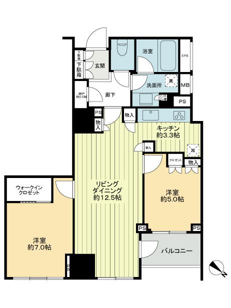 Floor plan. 2LDK, Price 53 million yen, Occupied area 66.03 sq m , Balcony area 4.76 sq m 2LDK