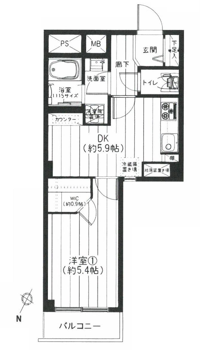 Floor plan. 1DK, Price 19.9 million yen, Occupied area 31.49 sq m , Balcony area 2.5 sq m