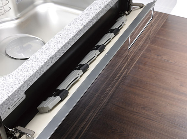 Kitchen.  [Kitchen knife flap storage] Secure a kitchen knife storage space before sink. It is also equipped with lock function, It is safe for families with small children.