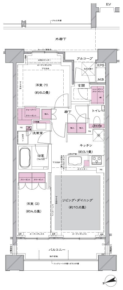 Floor: 2LDK + WIC + SIC, the occupied area: 58.59 sq m, Price: 58,500,000 yen ・ 59,400,000 yen, now on sale