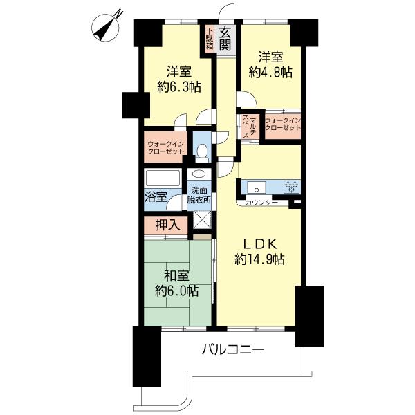Floor plan. 3LDK, Price 27.5 million yen, Footprint 72.6 sq m , Balcony area 13.28 sq m