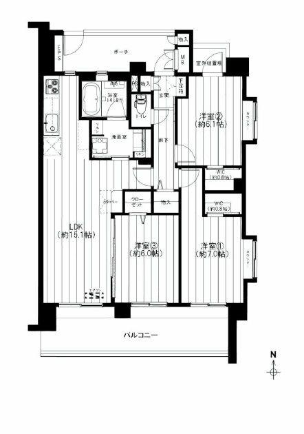 Floor plan. 3LDK, Price 31,900,000 yen, Occupied area 72.72 sq m , Balcony area 14.52 sq m
