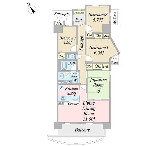 Floor plan. 3LDK, Price 34,800,000 yen, Occupied area 80.81 sq m , Balcony area 8.1 sq m
